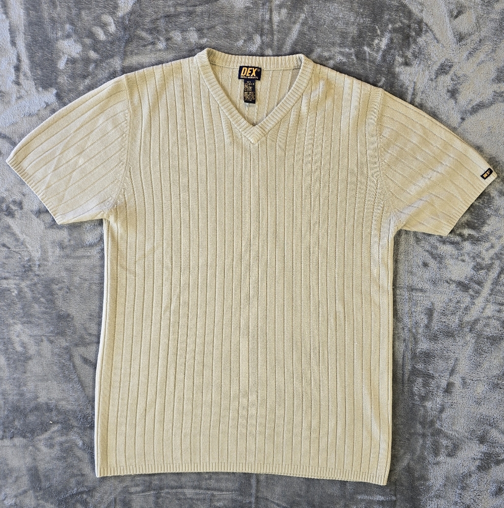 Vintage Dex Fresh Products Men's Cream V Neck Sweater Shirt Size Large Fits Med